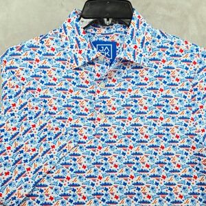 JACK Golf Mens M Polo Shirt White Space Astronaut Texas Graphic NASA HTX Houston